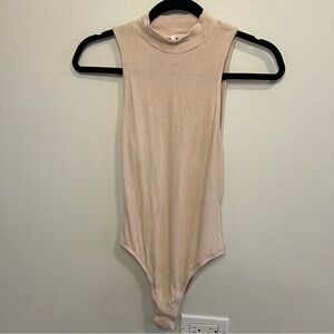 Princess Polly Ribbed Cream Bodysuit Classic Layering Minimalist Boho Mock Neck